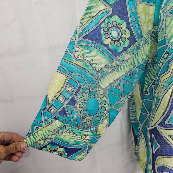 Chico's Jacket Blue Green Abstract Artsy Burnout Open Psychedelic Shacket 2 (L) - Picture 3 of 14